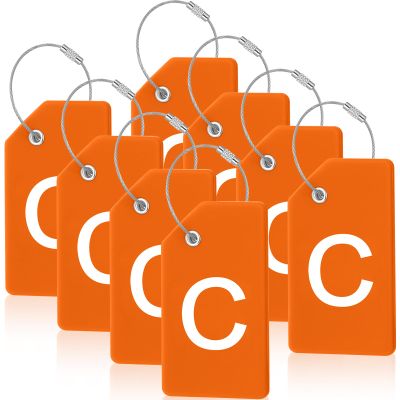 8 Pcs Initial Letter A-Z Luggage Tags Silicone Suitcase Instrument Tag with Name Card and Stainless Steel Loop(Letter C,Orange)