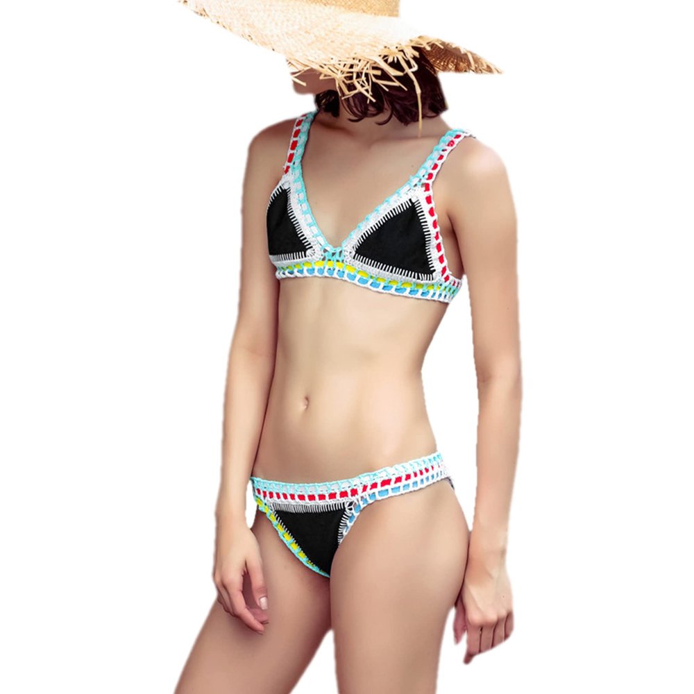 AIBEARTY Women's Hand Crochet Knitted Two Piece Bikini Swimsuit Set Sexy Bohemian Tranigle Bathing Suit Swimwear