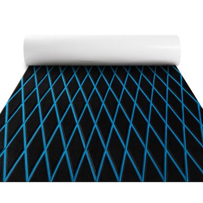 Fullfire Boat Flooring - EVA Foam Boat Decking - Diamond Marine Mat with Self-Adhesive Floor Carpet for Bass Jon Pontoon Boat Motorboat Yacht Kayak RV 74.8"X 27.8", Black with Blue Lines