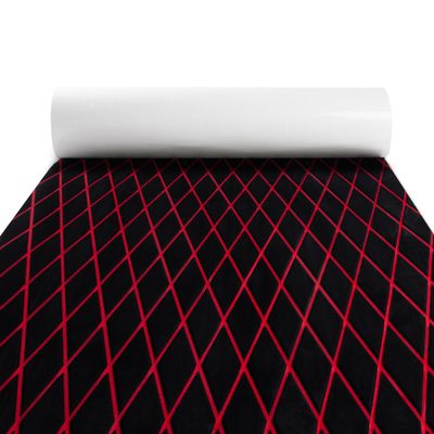 Fullfire Boat Flooring - EVA Foam Boat Decking - Diamond Marine Deck Mat with Self-Adhesive Floor Sheet Carpet for Bass Jon Pontoon Boat Motorboat Yacht Kayak RV 94" x 16", Black with Red Lines