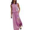 NaRHbrg Women Summer Dresses Sleeveless Casual Summer Maxi Dress Smocked Flowy Irregular Hem Sundresses Beach Long Tank Dress view 1