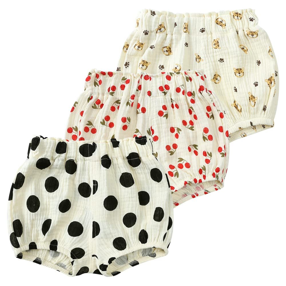 MYGBCPJS Toddler Girls Boys 3 Pack Cotton Linen Shorts Elastic Waist Baby Kids Cute Floral Printed Short Bloomers Bottoms