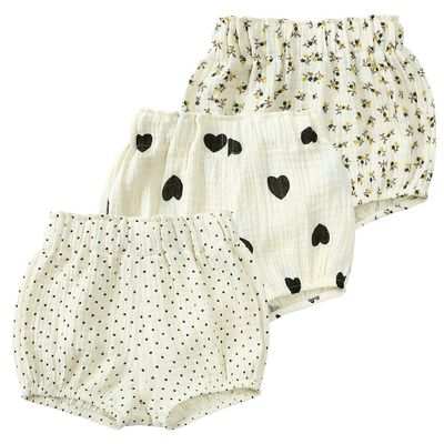 MYGBCPJS Toddler Girls Boys 3 Pack Cotton Linen Shorts Elastic Waist Baby Kids Cute Floral Printed Short Bloomers Bottoms
