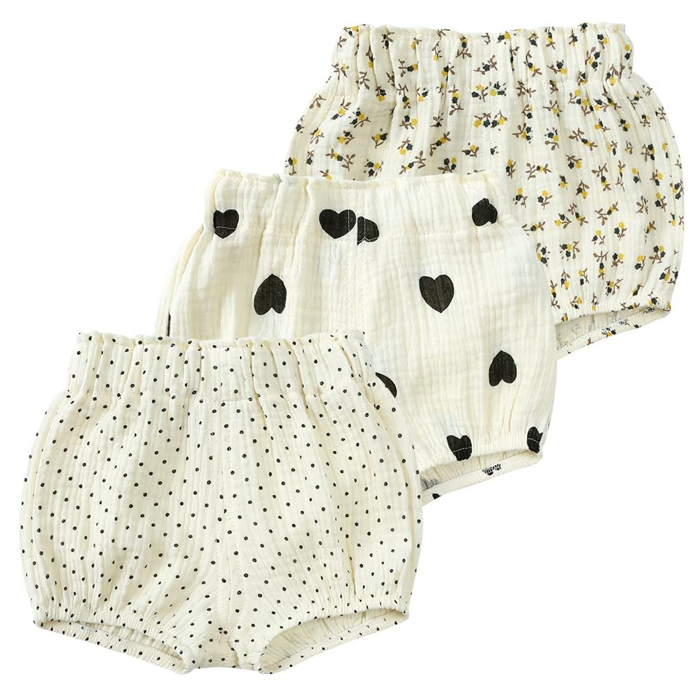 MYGBCPJS Toddler Girls Boys 3 Pack Cotton Linen Shorts Elastic Waist Baby Kids Cute Floral Printed Short Bloomers Bottoms