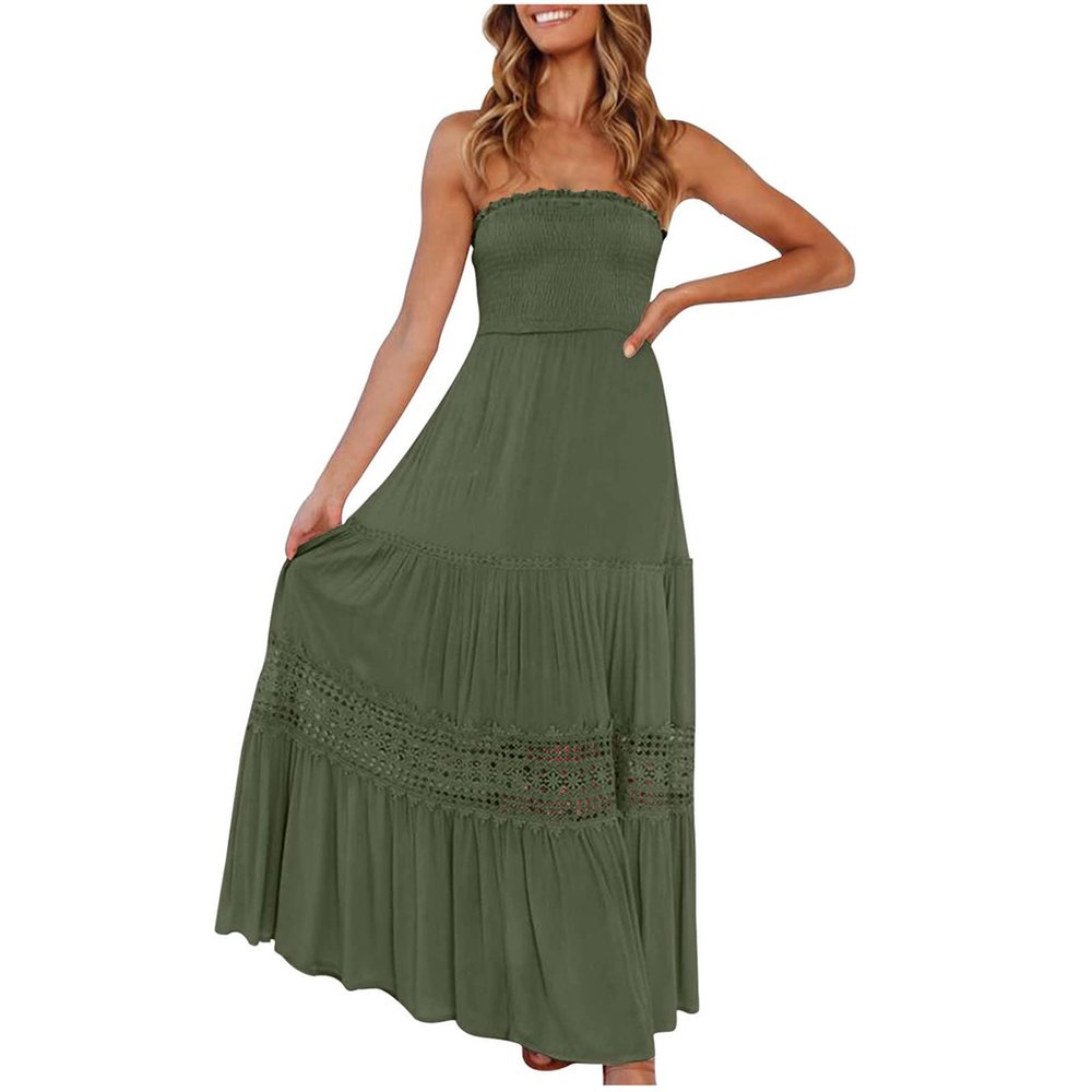 NaRHbrg Summer Dresses for Women 2024 Strapless Dress Boho Flowy Maxi Dress Tube Top Off Shoulder Sleeveless Long Sundress