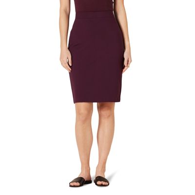 Amazon Essentials Women's Ponte Pull-On Fitted Pencil Skirt for Business Casual, Burgundy, Medium