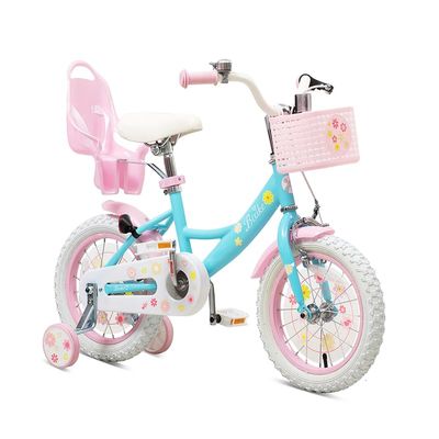 Bixike Girls Bike with Basket for Toddlers and Kids Aged 3-14 Years Old, 12 14 16 18 Inch with Training Wheels & Doll Seat, 20 Inch with Kickstand & Rear Rack, Princess Style Bicycle for Gift.