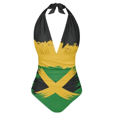 ZPINXIGN Jamaican Flag Swimsuit One Piece Bathing Suit for Women Tummy Control Swimwear,V-Neck Halter Swimsuits for Women