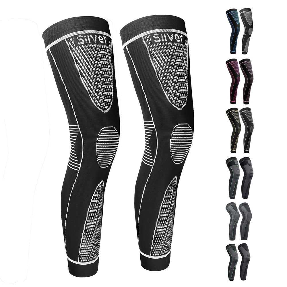 SKDK Full Leg Sleeves Long Compression Sleeve Knee Protect Leg, for Man Women Basketball, Arthritis Cycling Sport Football, Reduce Varicose Veins & Swelling of Legs, Silver, 4X-Large (1 Pair)