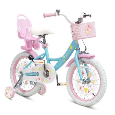 Bixike Girls Bike with Basket for Toddlers and Kids Aged 3-14 Years Old, 12 14 16 18 Inch with Training Wheels & Doll Seat, 20 Inch with Kickstand & Rear Rack, Princess Style Bicycle for Gift.