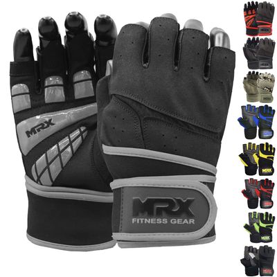 MRX BOXING & FITNESS Workout Gloves Mens Wrist Support Lifting Male Gym | Accessories for Men Weight Fingerless Exercise Powerlifting, Black Grey 2627, XXL (2627-GRY-XXL)