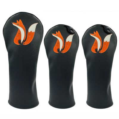Fox PU Leather Golf Club Covers Driver Headcovers Fairway Woods Hybrid Protector with Interchangeable Number Tag
