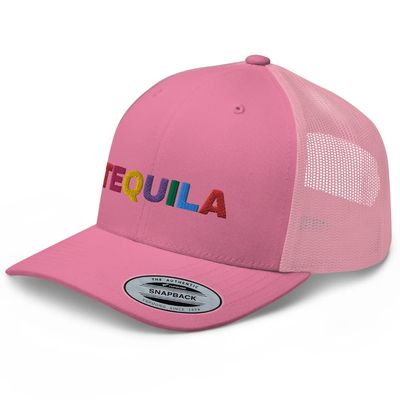 RIVEMUG Tequila Premium Trucker Hat Mid Crown Curved Bill Snapback Adjustable Cap Pink