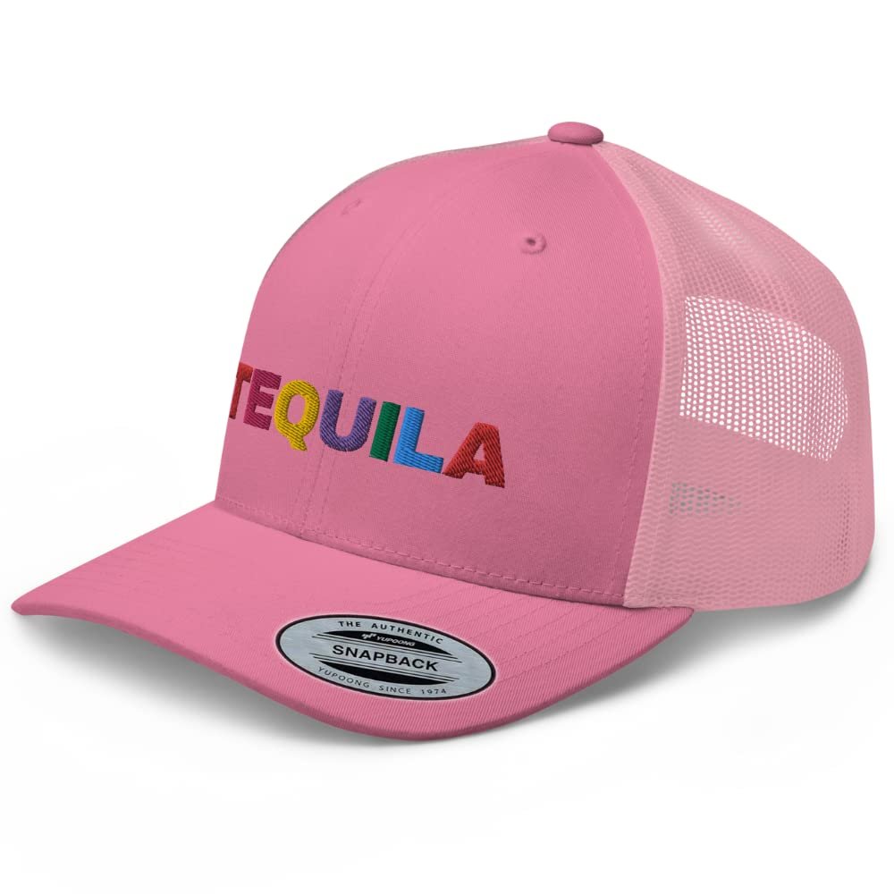 RIVEMUG Tequila Premium Trucker Hat Mid Crown Curved Bill Snapback Adjustable Cap Pink