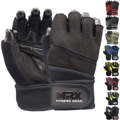 MRX BOXING & FITNESS Workout Gloves Mens Wrist Support Lifting Male Gym | Accessories for Men Weight Fingerless Exercise Powerlifting, Black 2627 (2627-BLK-M)