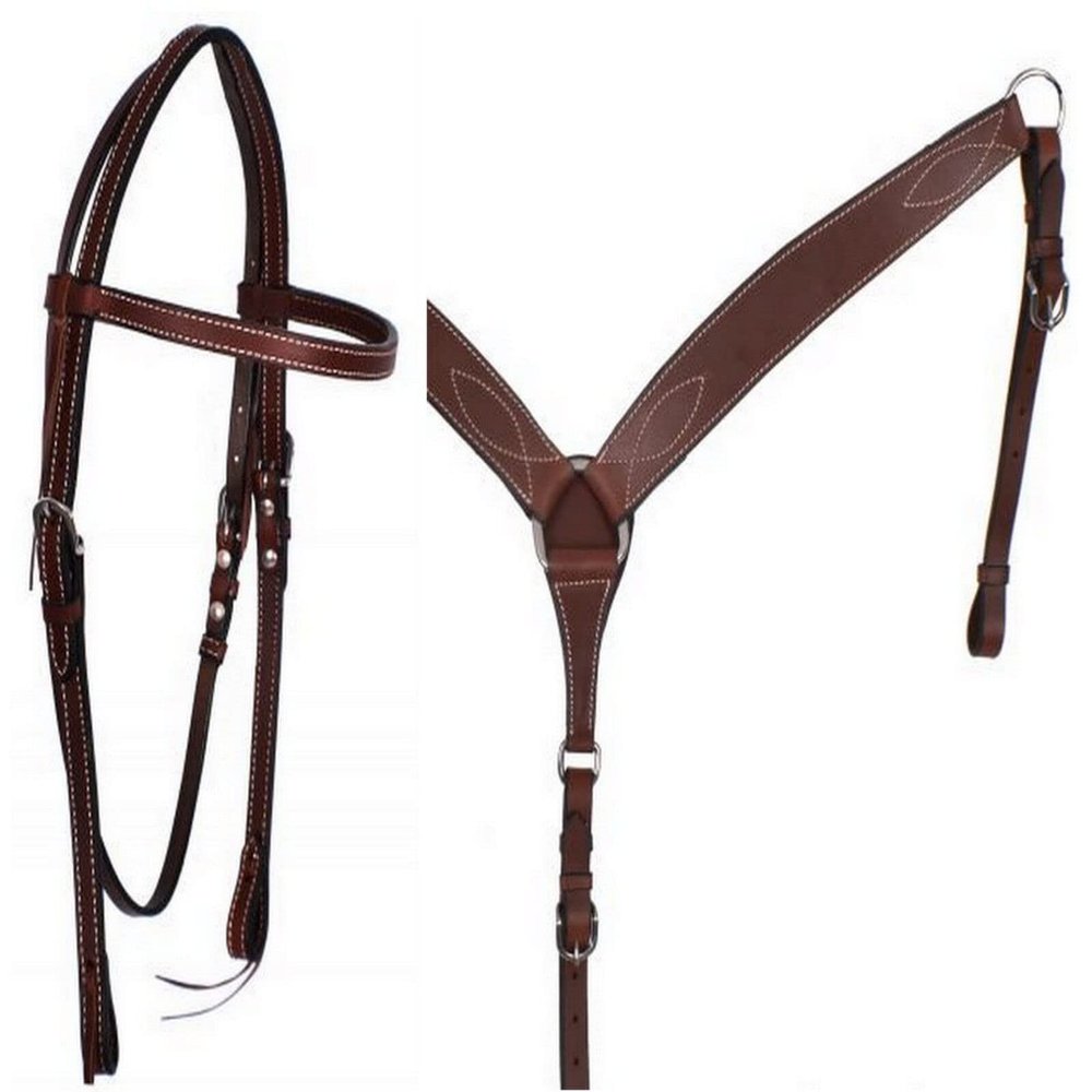 Western Horse Headstall Bridle Breast Collar Reins Tack Set Leather Floral Tooled Handmade Full Cob Pony Breastplate ME-HBC-044 (Cob)
