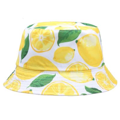 Bucket Hat Unisex Packable Fisherman Cap,Cute Lemon Pattern Bucket Hats,Lightweight Outdoor Summer Travel Beach Wide Brim Sun Hats - White