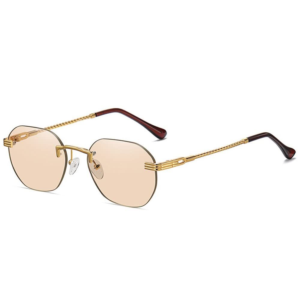 Frameless Gold Metal Ladies Sunglasses Rimless Lens Fashion Glasses for Men Summer