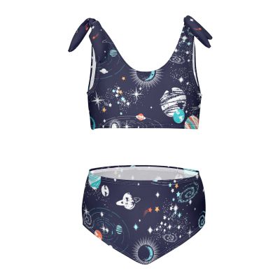 Aflyko Girls' Swimwear Star Moon Outer Space 2-Piece Bikini Set Summer Swimsuit Holiday Bathing Suit Hawaii Beachwear Pool Water Sport Tankini Set 4T