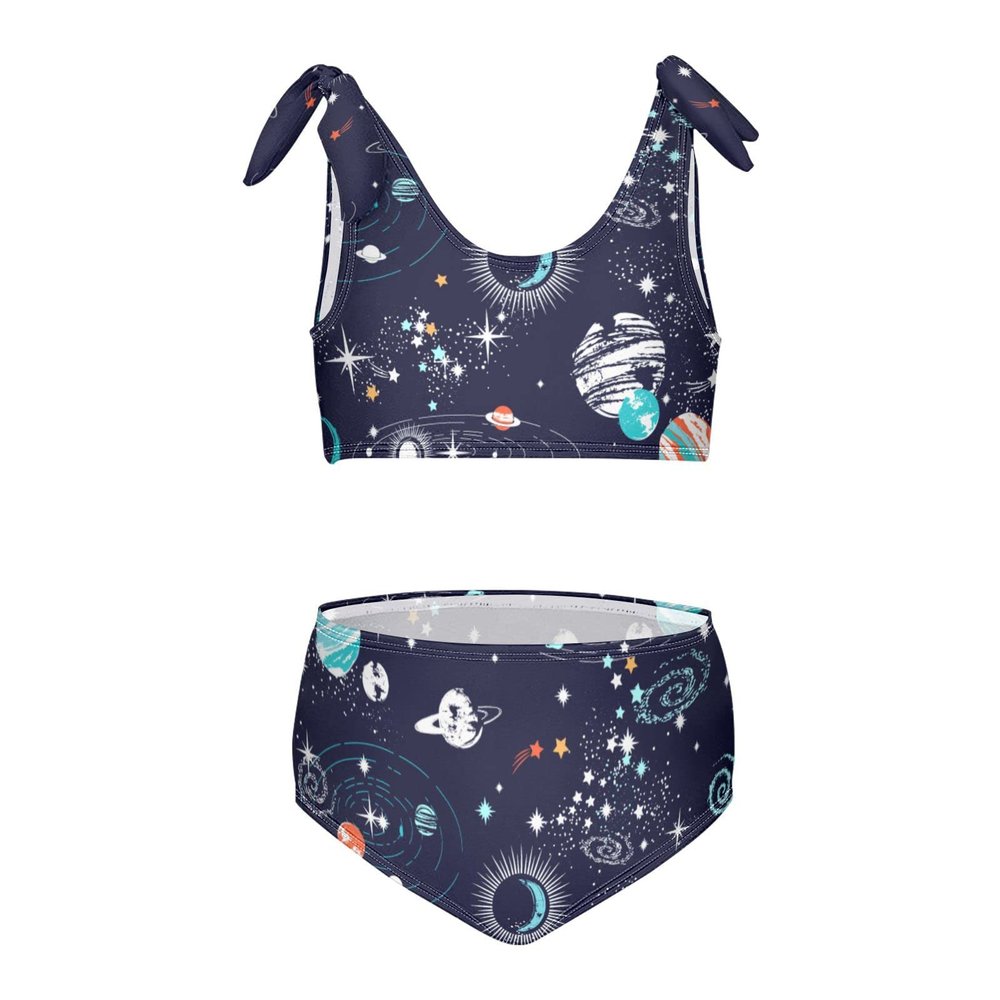 Aflyko Girls' Swimwear Star Moon Outer Space 2-Piece Bikini Set Summer Swimsuit Holiday Bathing Suit Hawaii Beachwear Pool Water Sport Tankini Set 4T