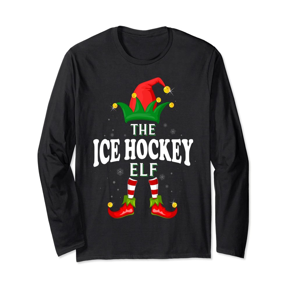Xmas Ice hockey Elf Family Matching Christmas Pajama Long Sleeve T-Shirt