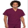Cherokee Scrub Set for Men and Women from, Traditional Fit V-Neck Top 4777 with Natural Rise Drawstring Cargo Pant 4100, Wine- M Top/M Short Pant view 2