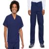 Cherokee Scrub Set for Men and Women from, Traditional Fit V-Neck Top 4777 with Natural Rise Drawstring Cargo Pant 4100, Navy- S Top/S Pant