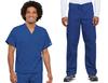 Cherokee Scrub Set for Men and Women from, Traditional Fit V-Neck Top 4777 with Natural Rise Drawstring Cargo Pant 4100, Royal- S Top/M Pant