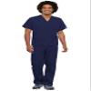 Cherokee Scrub Set for Men and Women from, Traditional Fit V-Neck Top 4777 with Natural Rise Drawstring Cargo Pant 4100, Navy- L Top/XL Short Pant