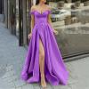 Women's Off Shoulder High Split Long Formal Party Dress Evening Gown Sleeveless Sexy Cocktail Maxi Long Dress Purple view 2