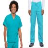 Cherokee Scrub Set for Men and Women from, Traditional Fit V-Neck Top 4777 with Natural Rise Drawstring Cargo Pant 4100, Turquoise- S Top/S Pant view 1