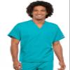 Cherokee Scrub Set for Men and Women from, Traditional Fit V-Neck Top 4777 with Natural Rise Drawstring Cargo Pant 4100, Turquoise- S Top/S Pant view 2