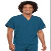 Cherokee Scrub Set for Men and Women from, Traditional Fit V-Neck Top 4777 with Natural Rise Drawstring Cargo Pant 4100, Caribbean Blue- M Top/S Pant view 2