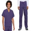 Cherokee Scrub Set for Men and Women from, Traditional Fit V-Neck Top 4777 with Natural Rise Drawstring Cargo Pant 4100, Grape- M Top/S Short Pant