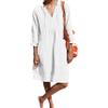 Akivide Women V Neck Cotton Linen Midi Dress Summer Casual Half Sleeve Drawstring Beach Flowy Plus Size Tshirt Tunic Dress with Pocket view 1