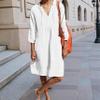 Akivide Women V Neck Cotton Linen Midi Dress Summer Casual Half Sleeve Drawstring Beach Flowy Plus Size Tshirt Tunic Dress with Pocket view 3
