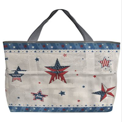 4th of July American Flag Star Beach Tote Bag for Women, Blue Patriot Independence Day Mesh Beach Bags Waterproof Sandproof, Outdoor Picnic Swim Pool Handbag - Large Beach Bag with Zipper and Pockets