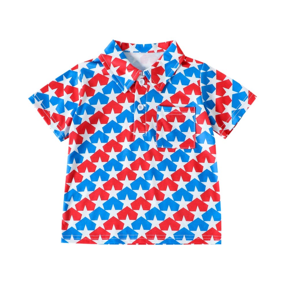 Primary Color Shirt Toddler Boys Girls Short Sleeve Independence Day 4 of July Kids Tops T Shirt with Pocket Pack Set (Red, 2-3 Years)
