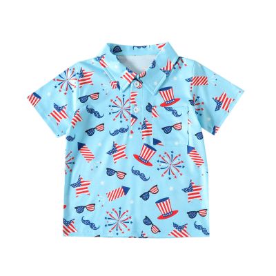 Primary Color Shirt Toddler Boys Girls Short Sleeve Independence Day 4 of July Kids Tops T Shirt with Pocket Pack Set (Light Blue, 3-4 Years)
