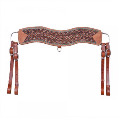 Showman Floral Tooled Leather Tripping Collar w/Teal Beading