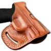 Premium Leather Three Slot Pancake OWB Holster with Thumb Break Fits FNH FN 503 Micro Compact 9mm 3.1" Barrel, Right Hand Draw, Brown Color #1624# view 2