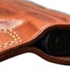 Premium Leather Three Slot Pancake OWB Holster with Thumb Break Fits FNH FN 503 Micro Compact 9mm 3.1" Barrel, Right Hand Draw, Brown Color #1624# view 3