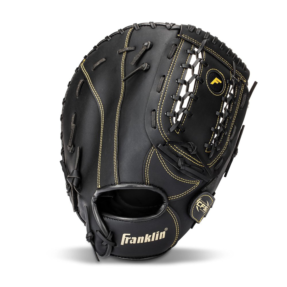 Franklin Sports Field Master First Baseman's Mitt - Adult + Youth Mitt - 12.5 Inch - Right Hand Throw - Men's + Women's - Black/Gold