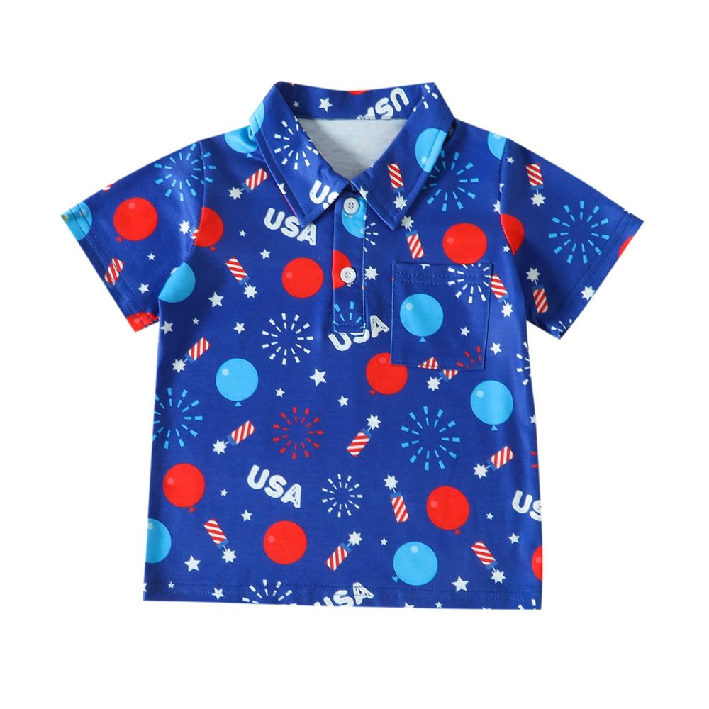 Primary Color Shirt Toddler Boys Girls Short Sleeve Independence Day 4 of July Kids Tops T Shirt with Pocket Pack Set (Dark Blue, 2-3 Years)