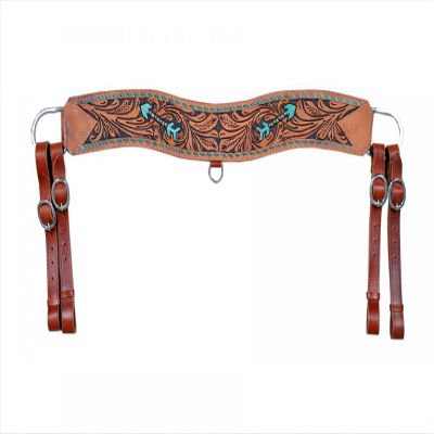Showman Floral Tooled Leather Tripping Collar w/Teal Buckstitch & Arrow Design