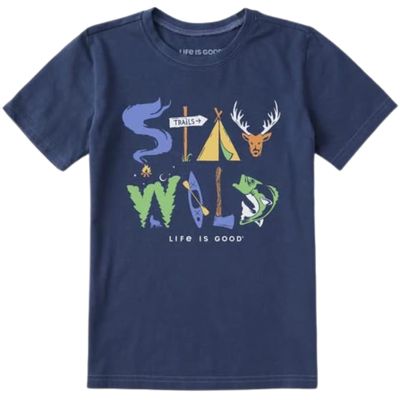 Life is Good Kids Stay Wild Short Sleeve Crusher Tee (X-Small, Darkest Blue)