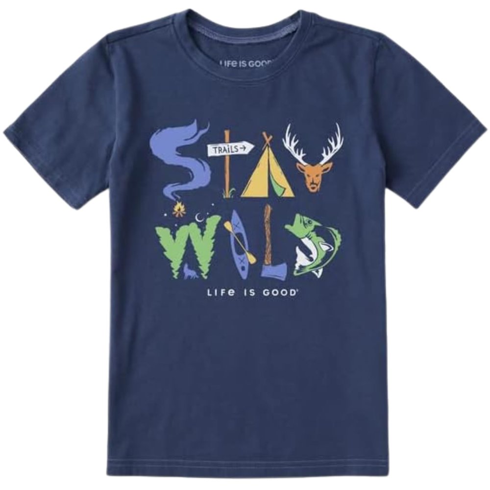 Life is Good Kids Stay Wild Short Sleeve Crusher Tee (X-Small, Darkest Blue)