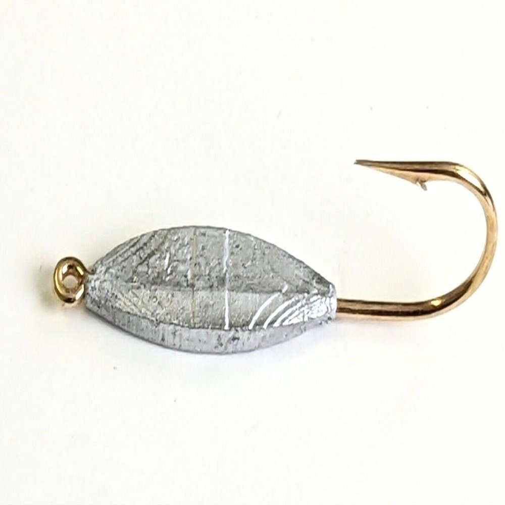 100 Unpainted Crappie Slab Jig Head Spoon Panfish Ice Fishing #4 Gold VMC Hook 1/32oz
