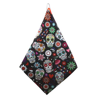 Microfiber 18 X 18 Golf Towel | Sugar Skull (Microfiber 18"x18" Towel, Black)