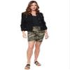 Royalty For Me Women's Petite Elastic Bermuda with Fray Hem, Muted Green Camo, PM view 4